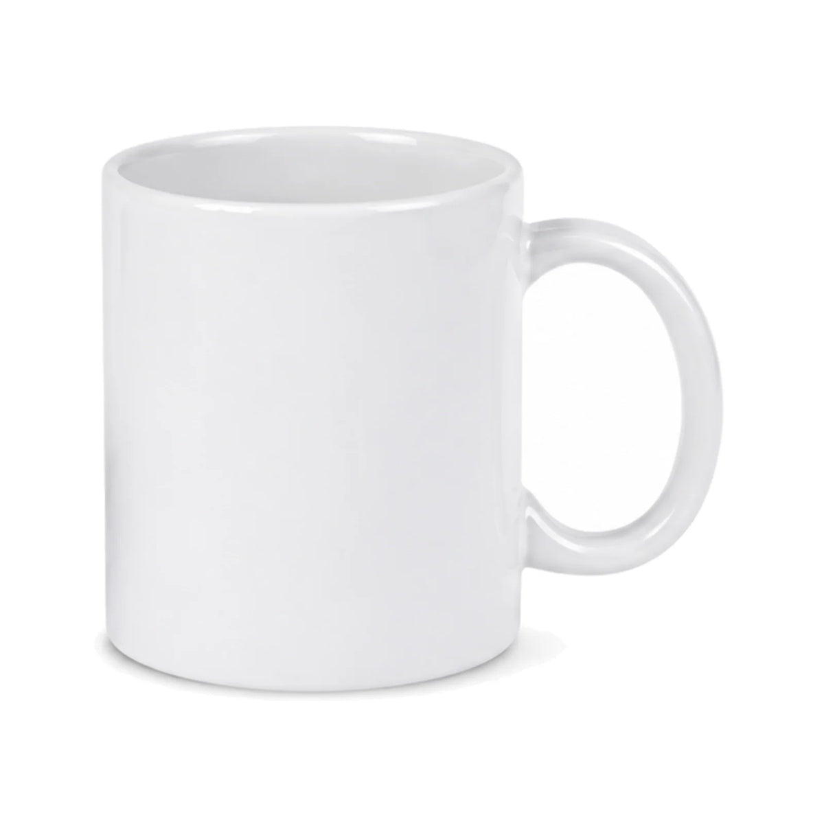 Blank custom 11 oz white ceramic mug with handle facing right