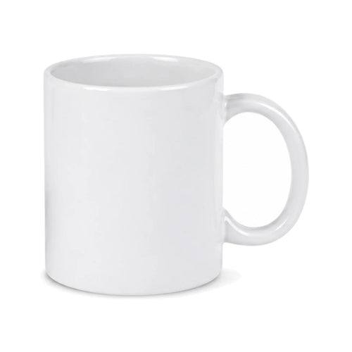 Blank custom 11 oz white ceramic mug with handle facing right