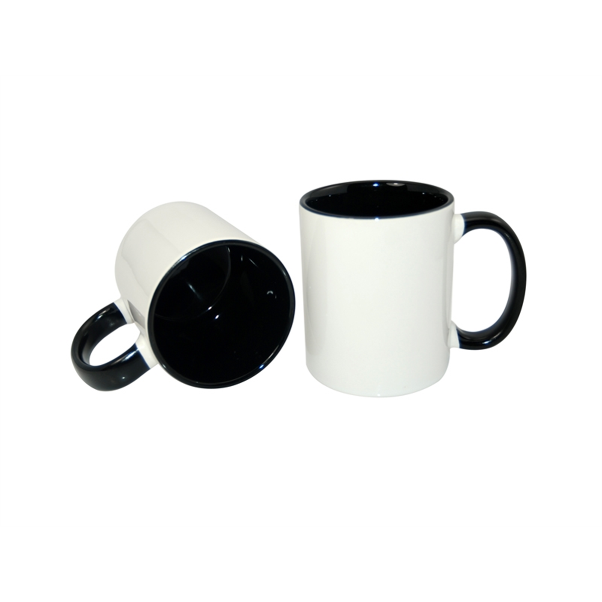 Black blank 11 oz mugs showing black interiors and handles