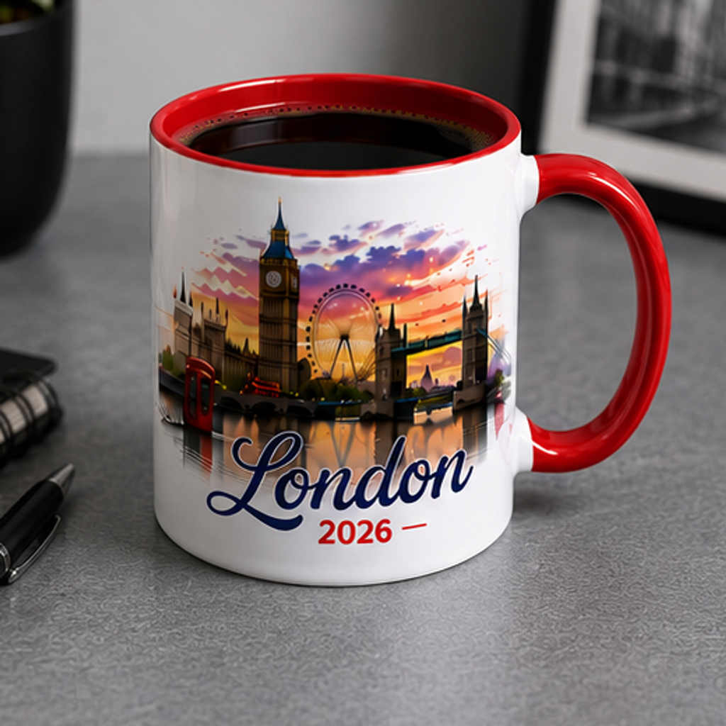 Red decorated custom 11 oz coloured photo mug