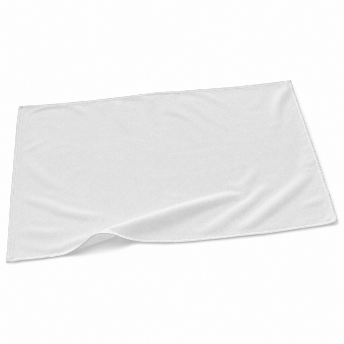 Blank white 11 x 18 polyester sports and rally towel shown from an alternate angle