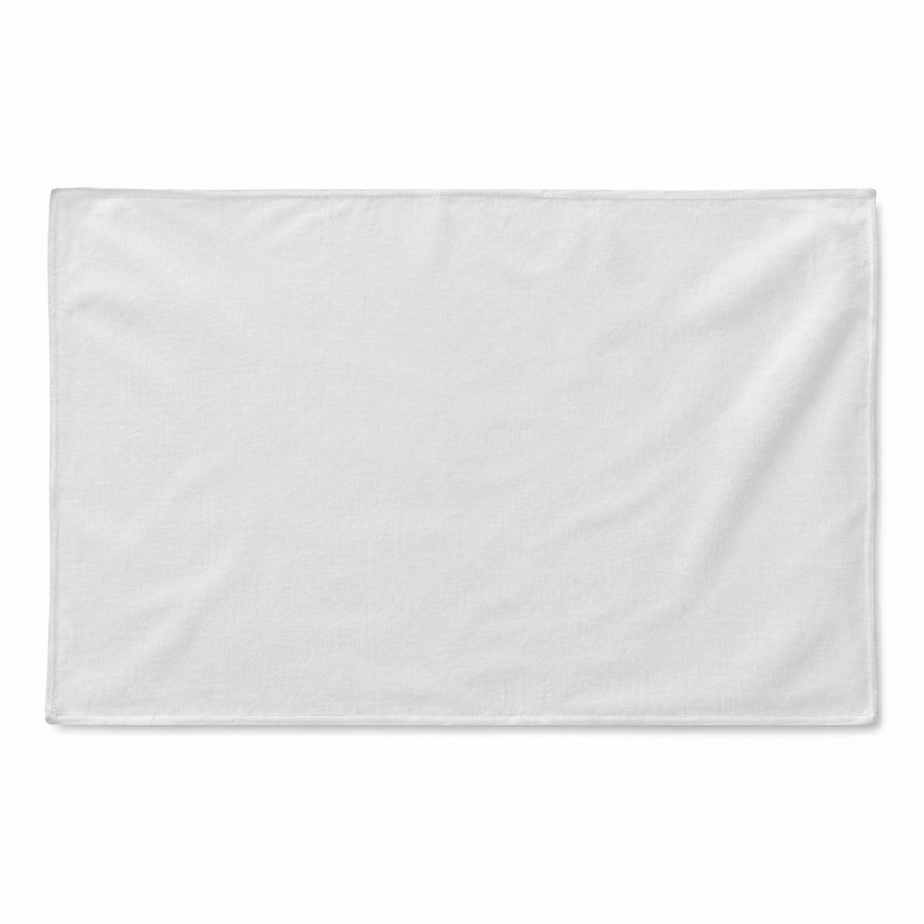 Blank white 11 x 18 polyester sports and rally towel shown flat