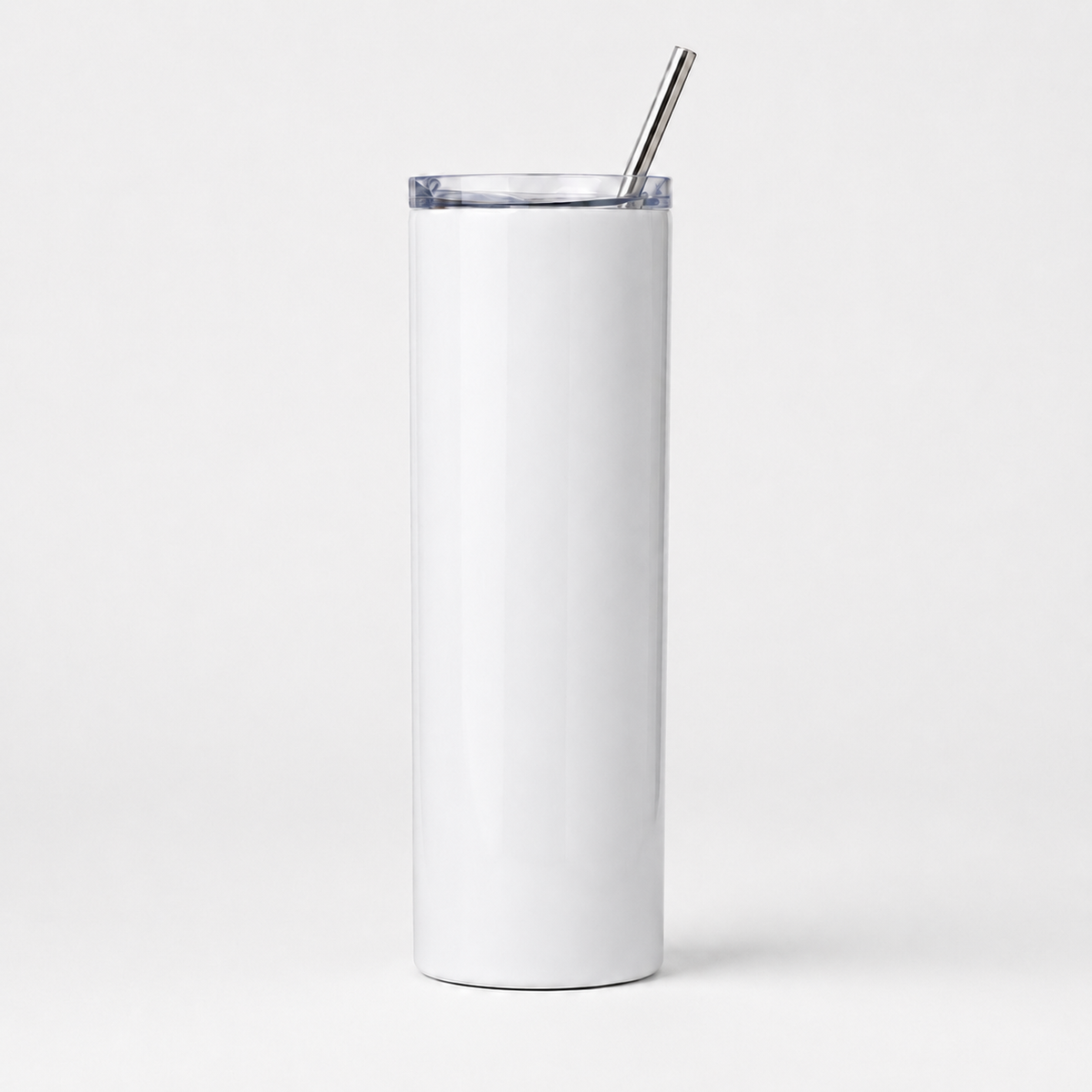Blank custom 20 oz white photo tumbler with clear lid and stainless steel straw