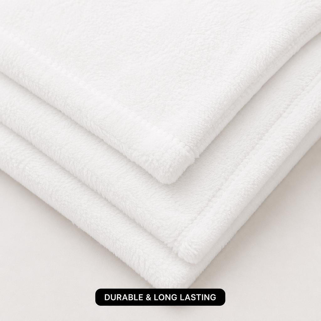 White minky-touch blanket close-up labeled Durable and Long Lasting
