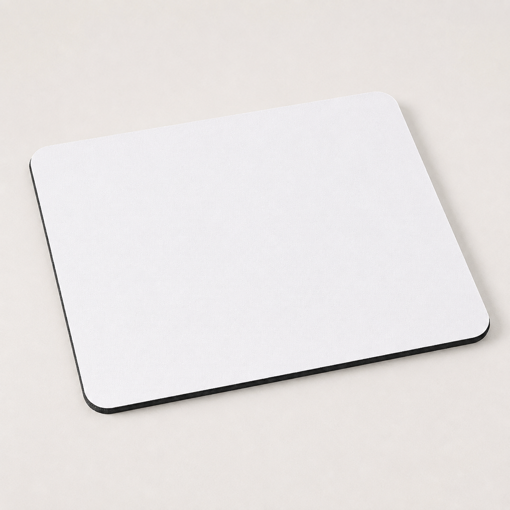 Blank white 9.25 by 7.75 inch mouse pad with black neoprene edge