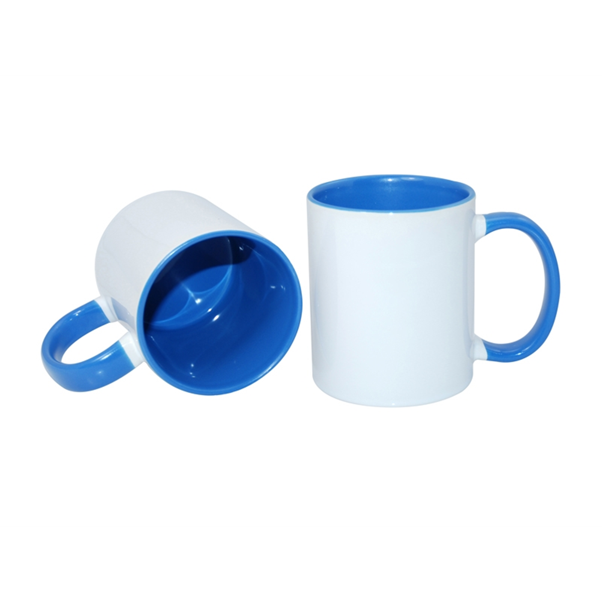 Light Blue blank 11 oz mugs showing blue interiors and handles