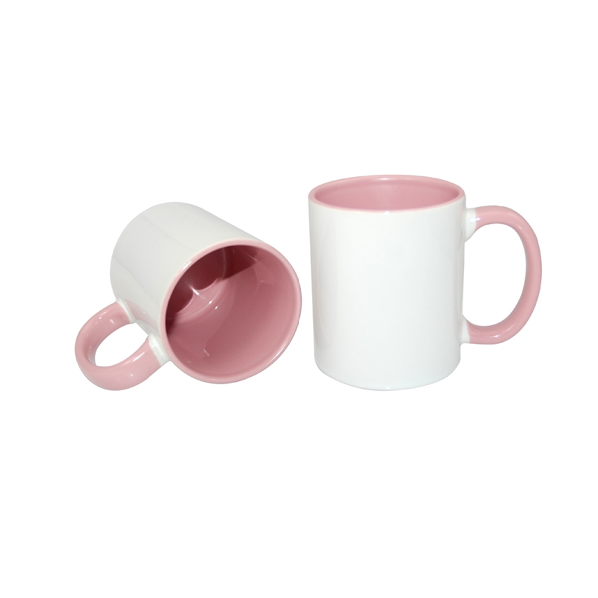 Pink blank 11 oz mugs showing pink interiors and handles