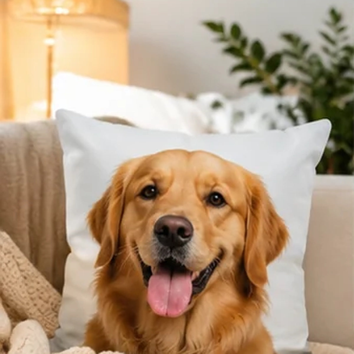Custom pure white linen photo pillow with pet photo