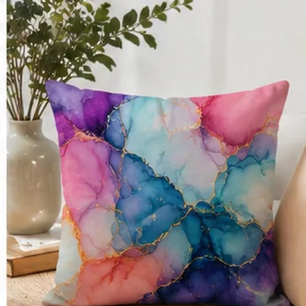 Custom pure white linen photo pillow with colourful watercolor design