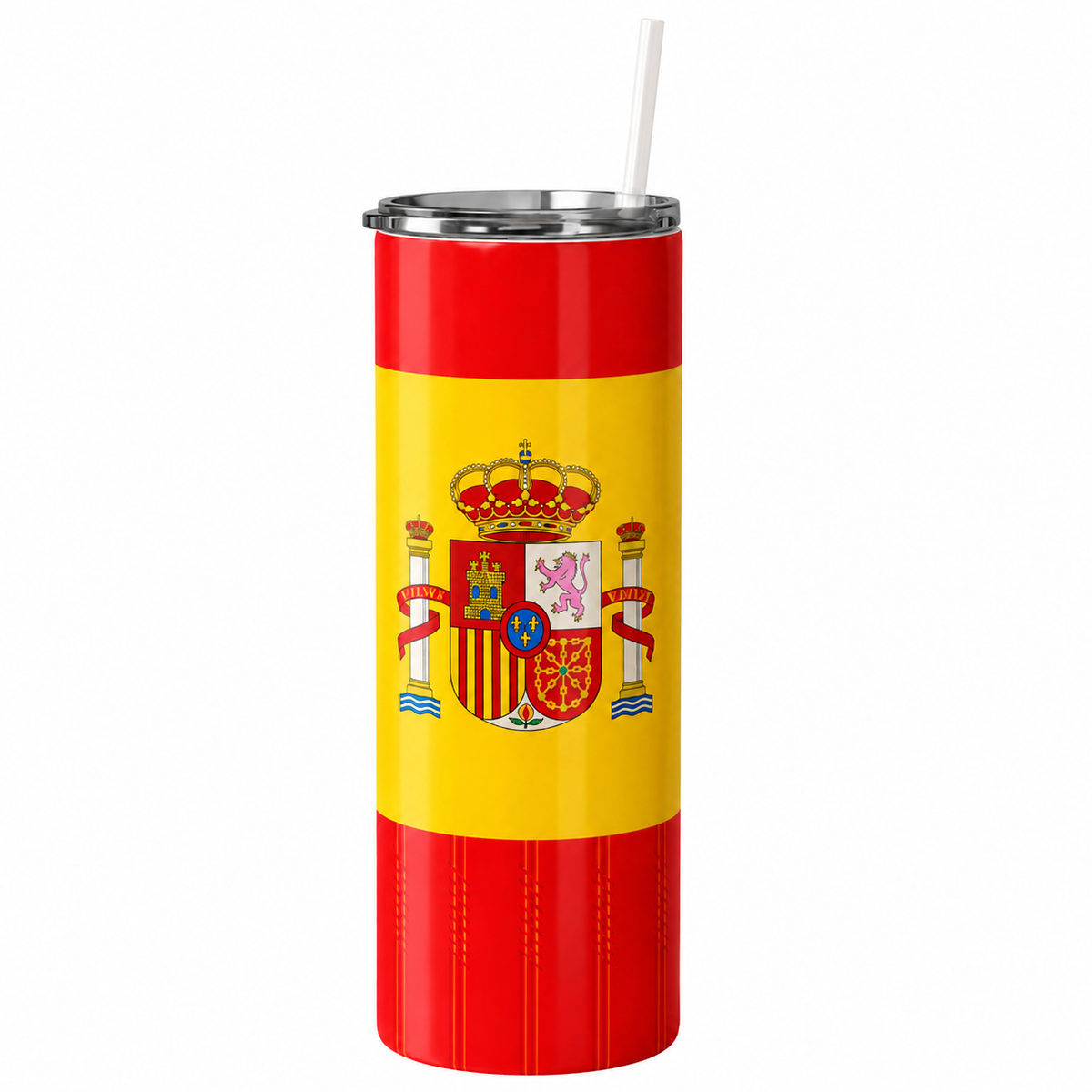 Spain 20 oz World Team Tumbler, tall slim proportions, on a pure white background