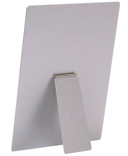 Included aluminum tabletop easel for the 4 by 6 inch ChromaLuxe metal print